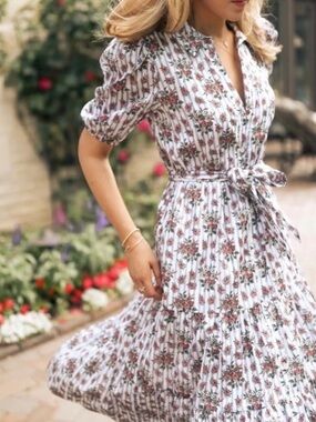 Veronica Beard Eunice Womens Floral Blue / white Striped midi Dress 4